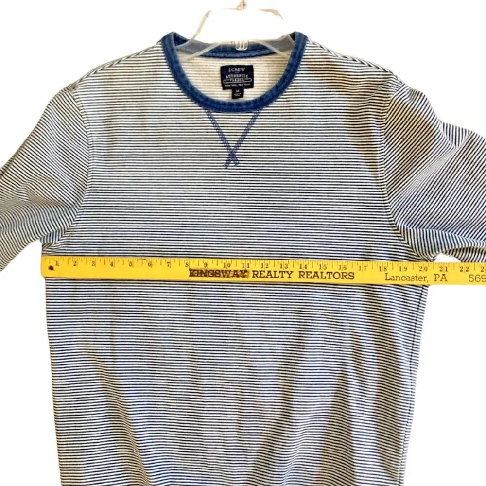 J Crew Striped Sweatshirt Mens Sz M Indigo Cotton Crew Preppy Nautical Beachy